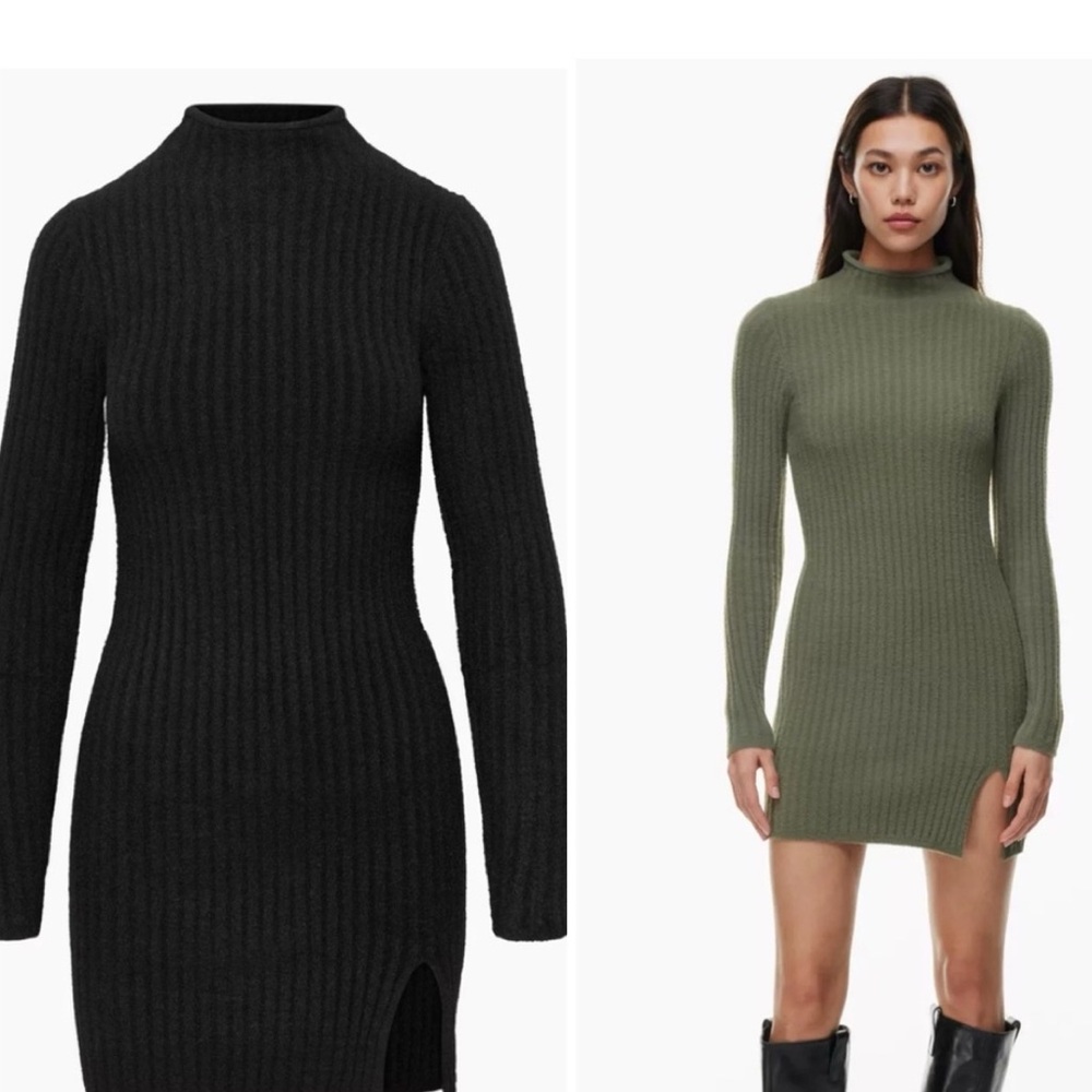 Aritzia Hush knit station mini sweater dress slit NWT in black